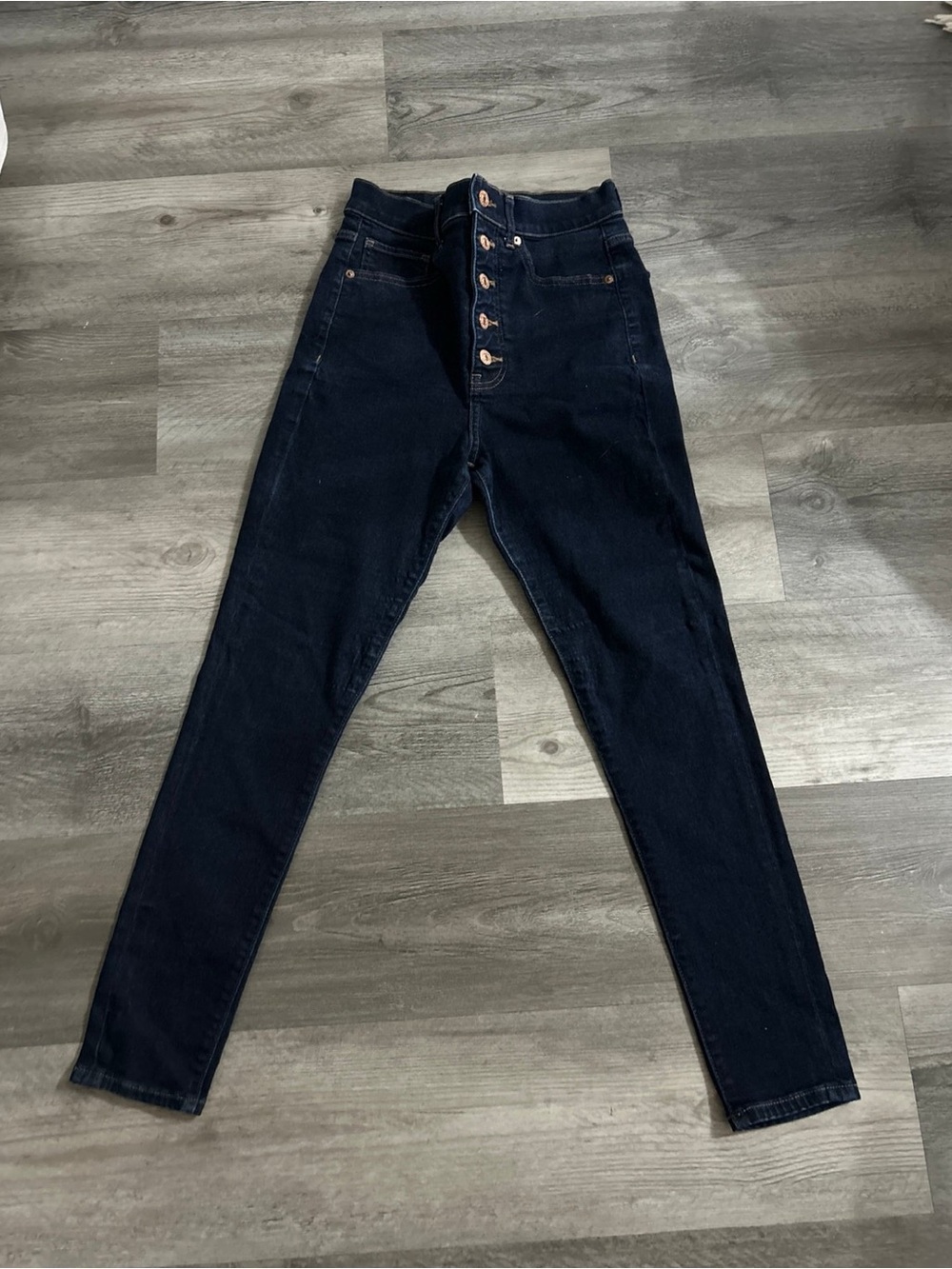 High-Waisted Dark Blue Women’s Jeans with Button Fly